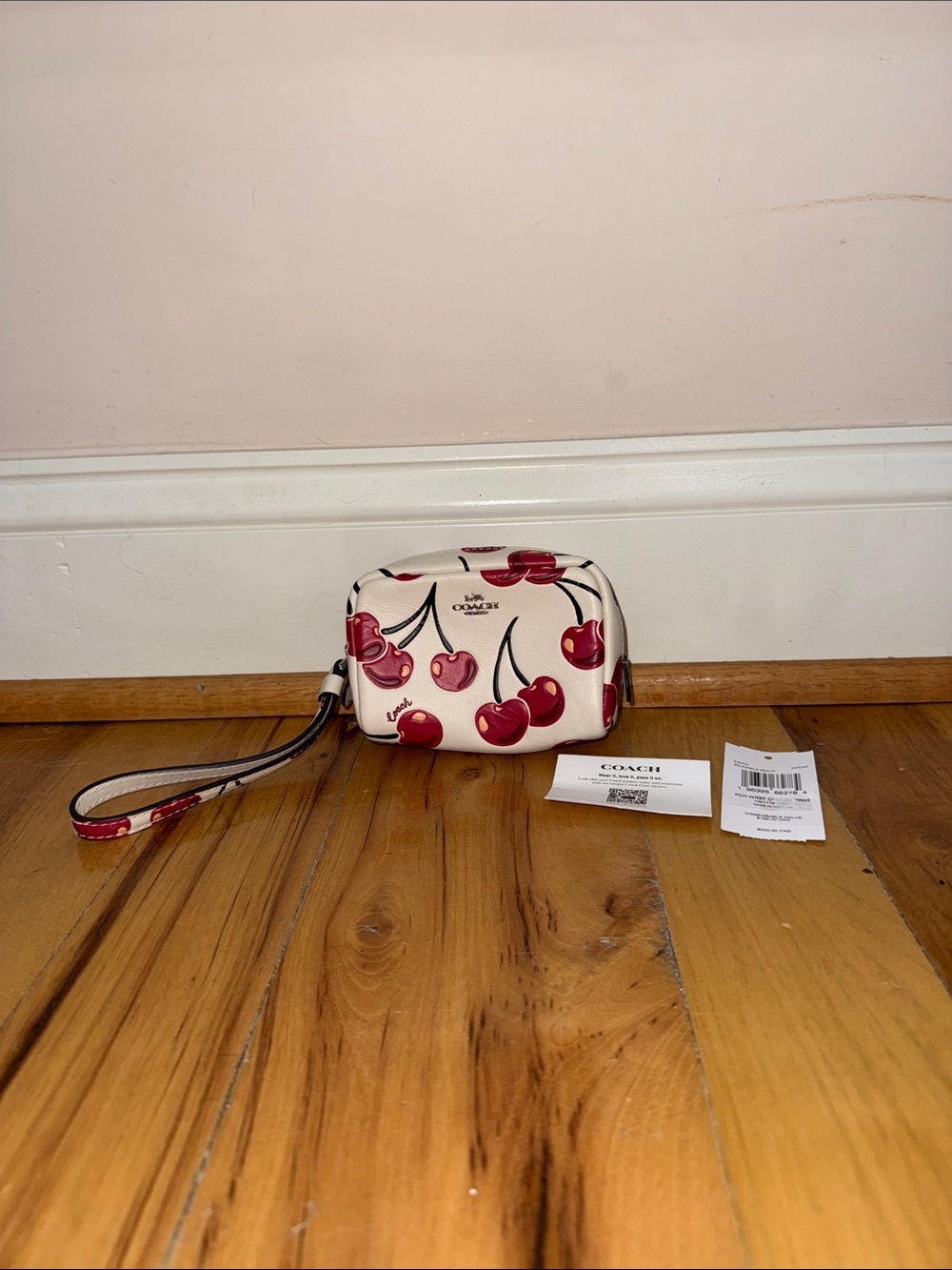 NWT Coach Cherry-Print Wristlet in Cream and Red - Picture 2 of 8